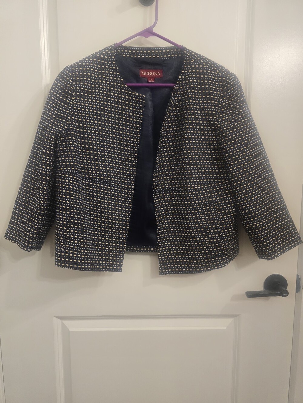 Merona Navy and Beige Textured Open-Front Blazer